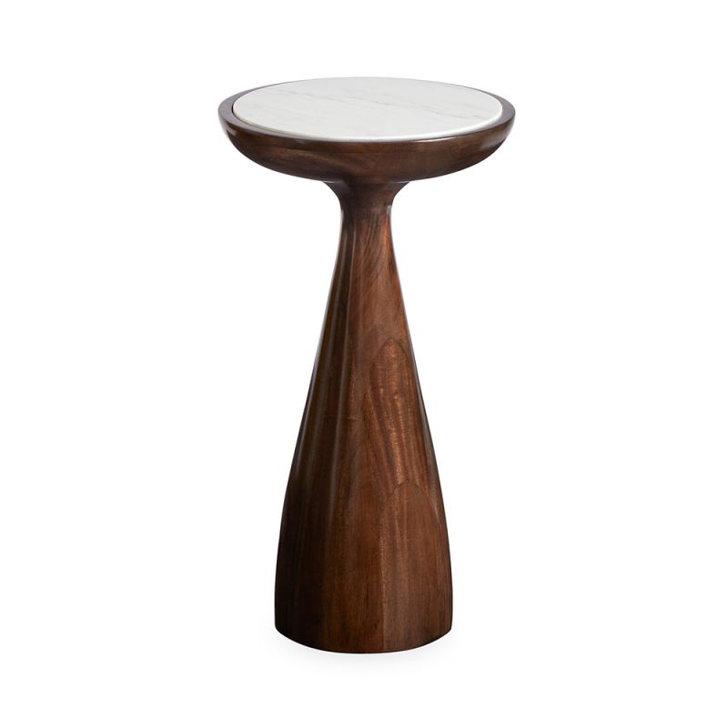 Tall mahogany side drinks table with white marble top