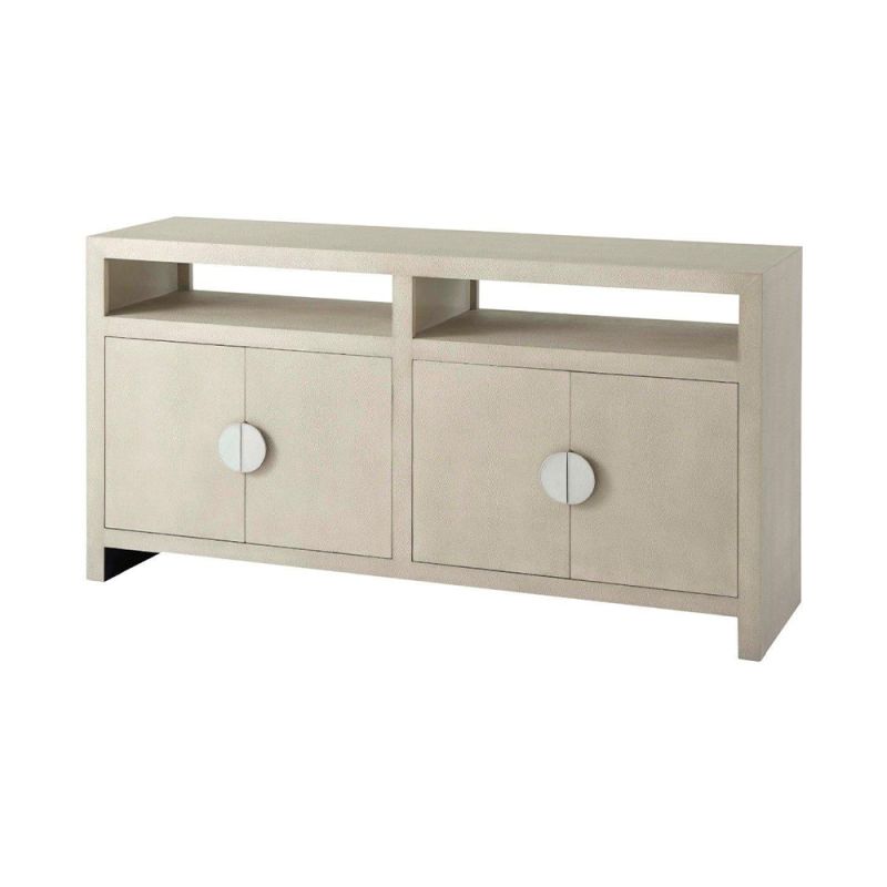 A beautiful buffet with a shagreen-embossed leather finish and inlaid metal handles