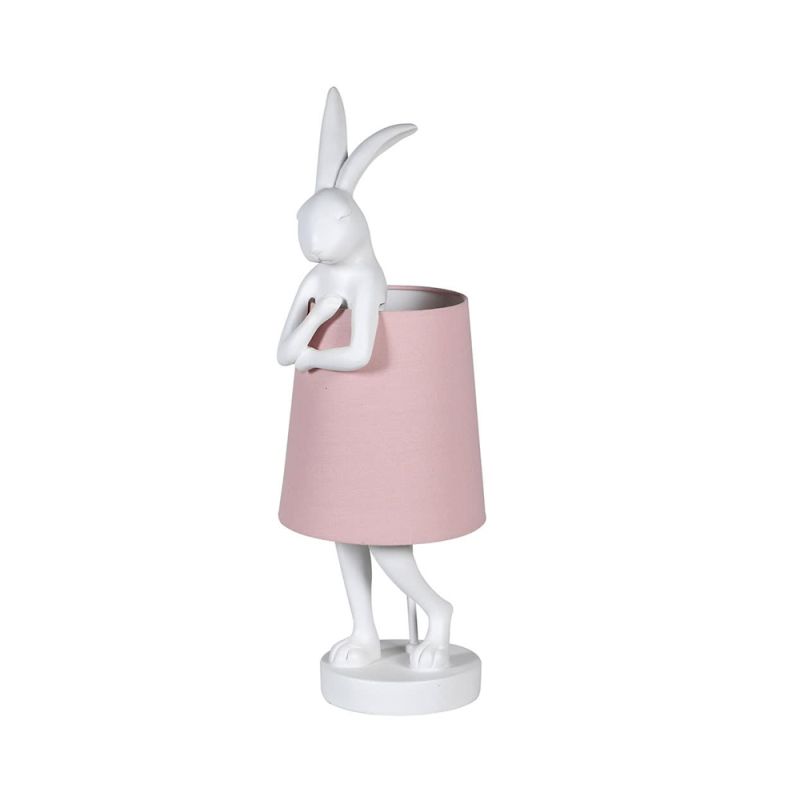 white rabbit table lamp with pink lampshade 