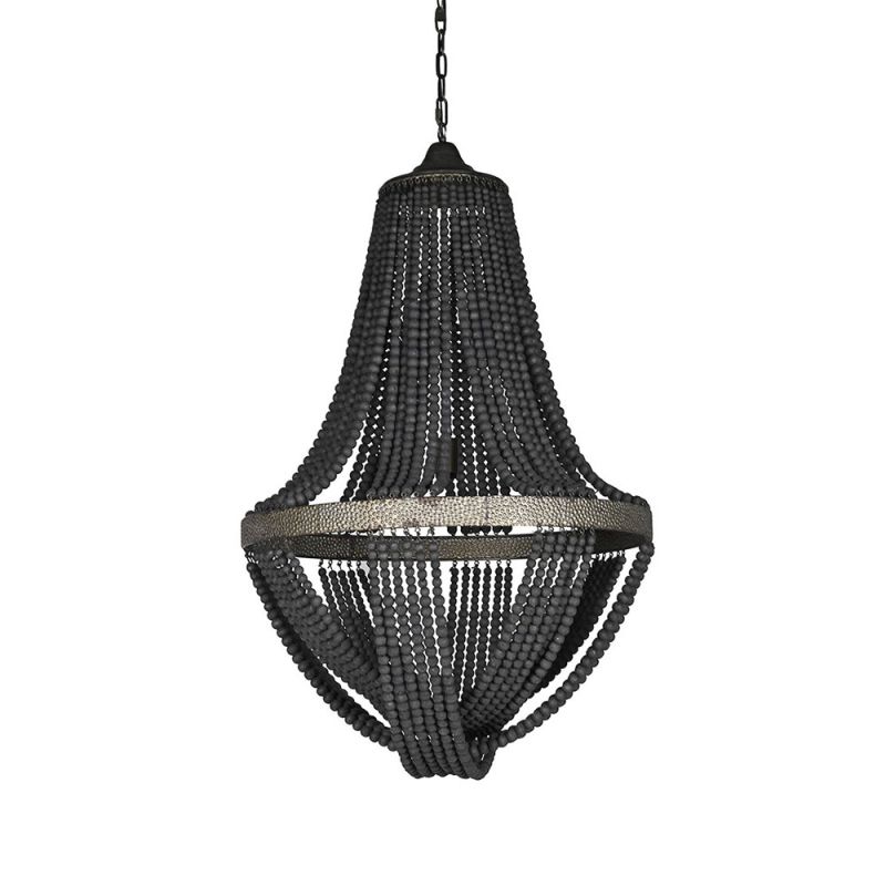 chic beaded chandelier crafted from black wooden beads and iron  