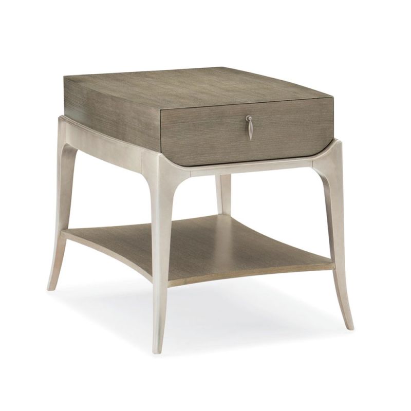 Luxurious modern side table with shelf and drawer and silver leaf details