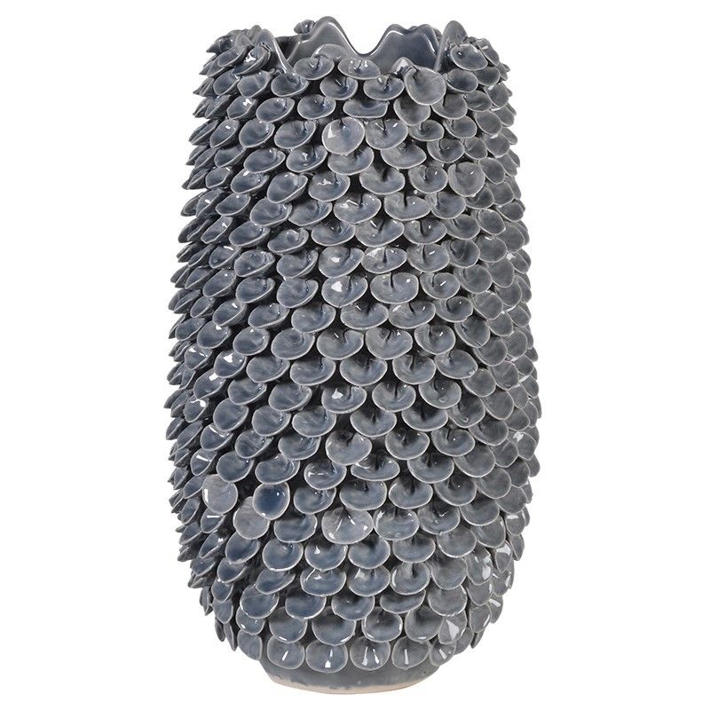 Glossy grey leaf design ceramic vase 