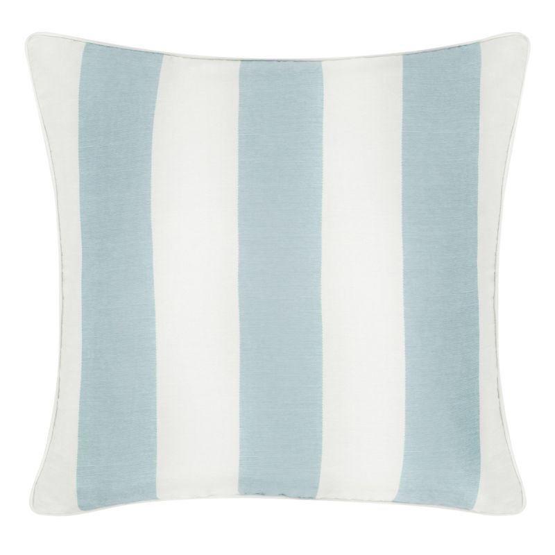 luxurious blue and ivory striped silk cushion