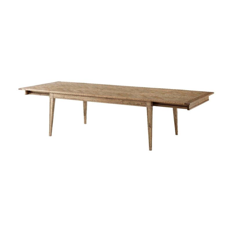 Farmhouse-style parquet top extendable table 