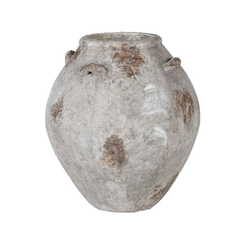 Distressed cement vase with four small handles