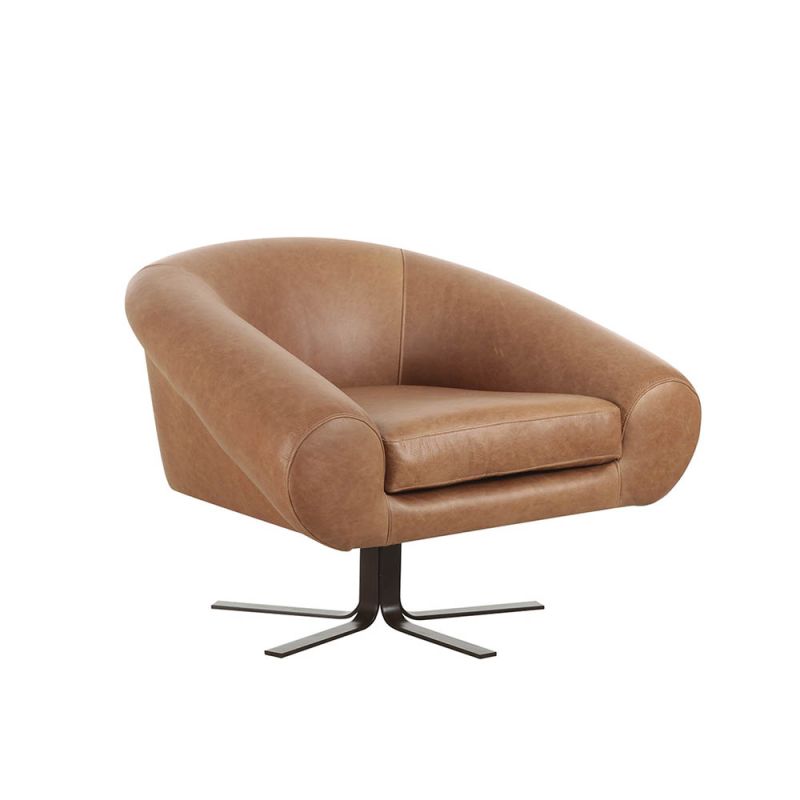Classic design brown leather swivel chair 