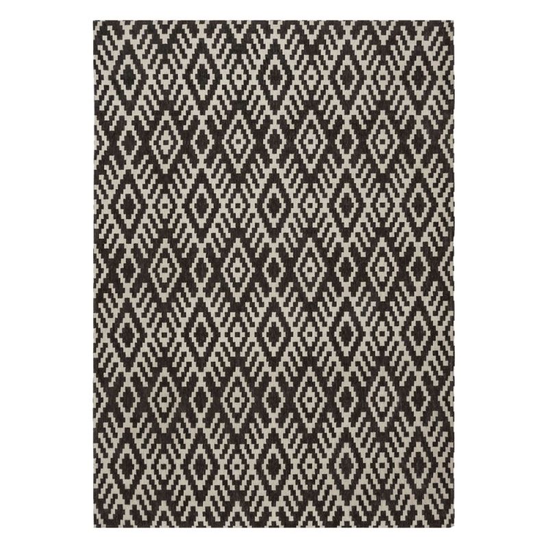 Geometric wool rug tribal design in charcoal