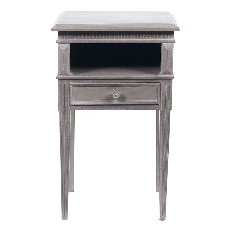 French-style grey wooden bedside table