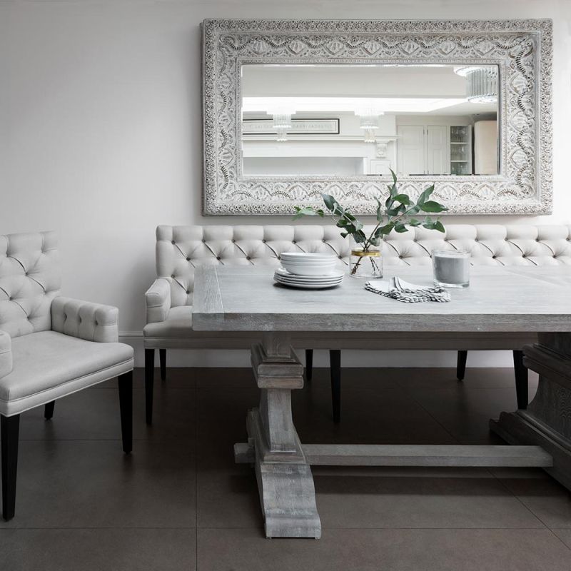 Contemporary, deep buttoned bench with arms