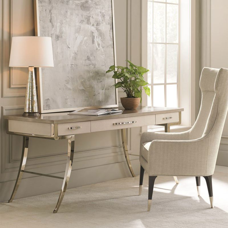 Exquisite desk with champagne gold tapered legs and handles