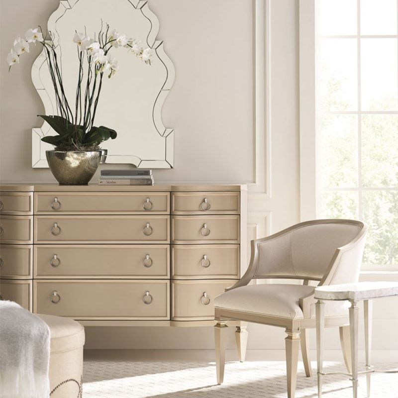 Breathtaking taupe and champagne finish, classical design chest of drawers 