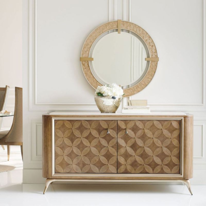 Striking inlay pattern sideboard with a delicate champagne details