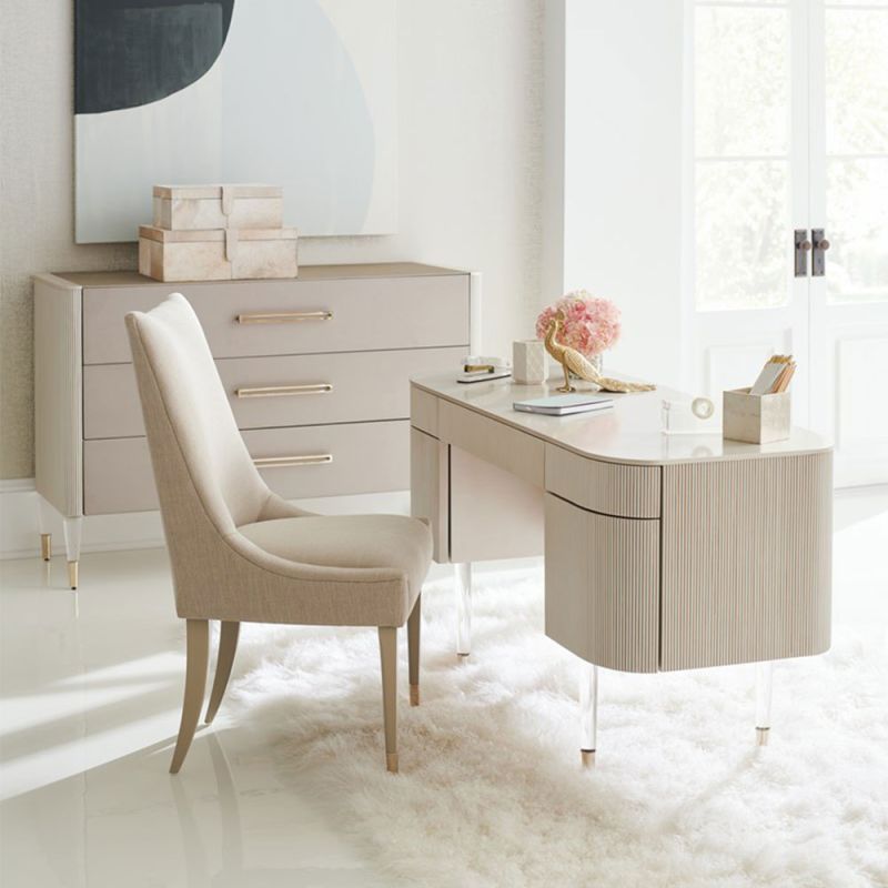 Glamorous cream finished desk with ribbed details and stylish clear acrylic legs