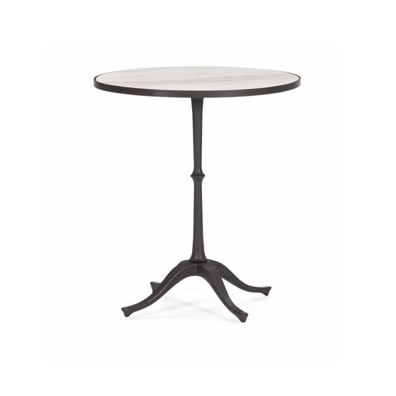 A luxury side table with a sophisticated stone top and opulent base