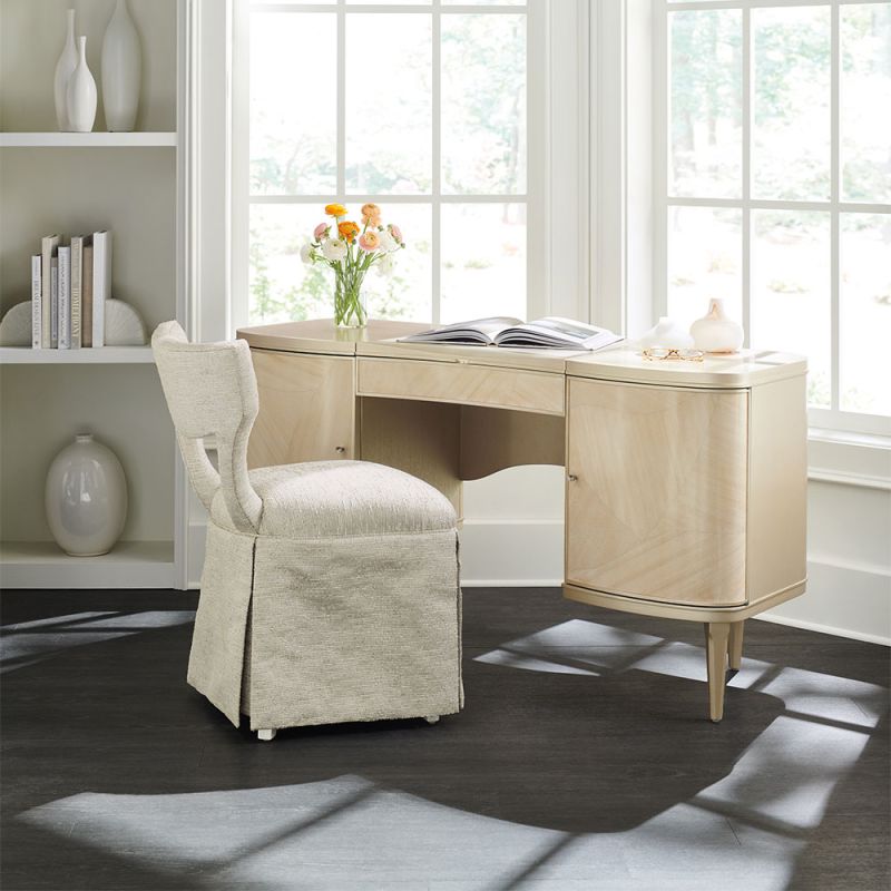 Captivating desk/ dressing table with inlay pattern design and wave accents