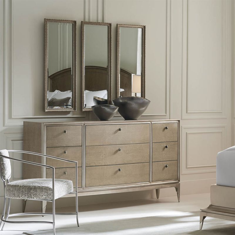 Nine-draw natural dresser with chrome metal ferrules