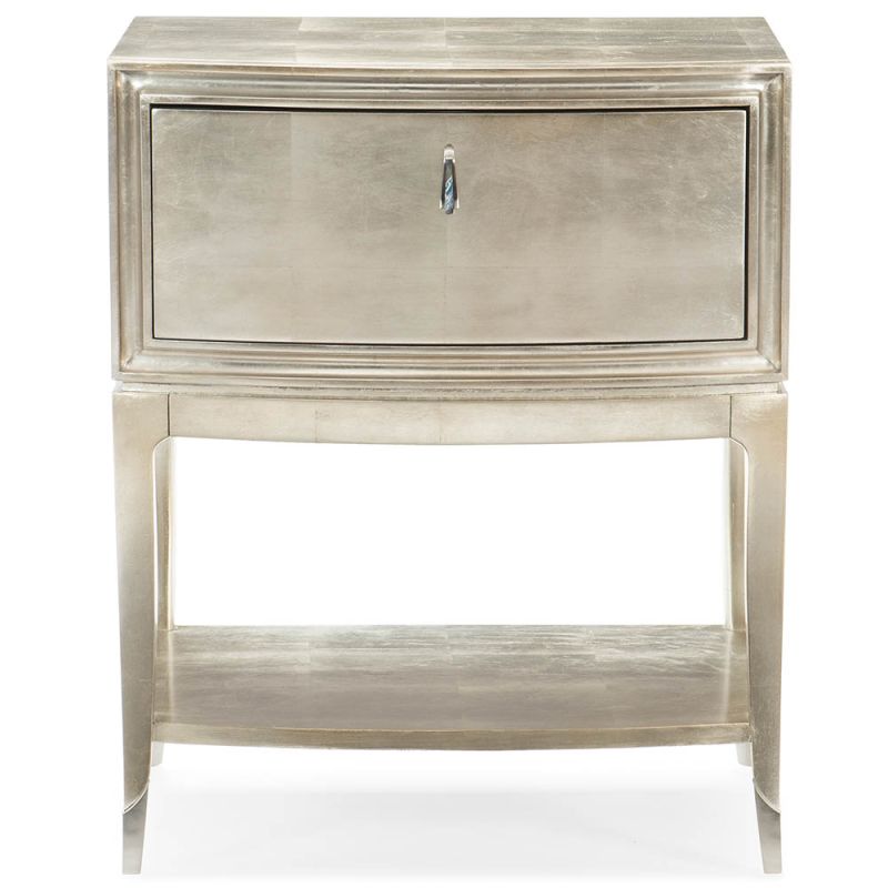 Soft polished silver bedside table with one drawer