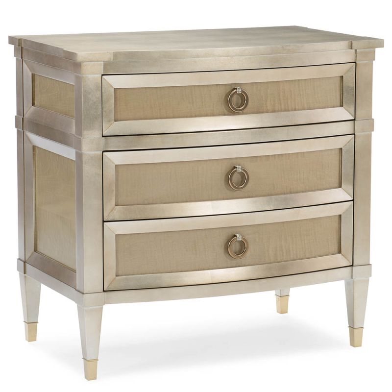 Elegant 3-drawer nightstand with taupe silver leaf top