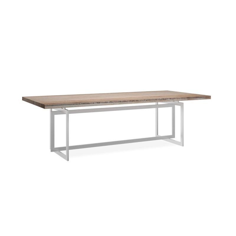 Elevate your dining experience with the Brentel Dining Table by Caracole, featuring a sleek chrome base and elegant sandstone top. Stylish and modern!