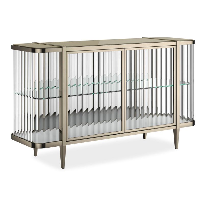 Discover the luxurious Bellagio Cabinet in gold by Caracole. Perfect for elegant storage, it combines style and functionality for any space.