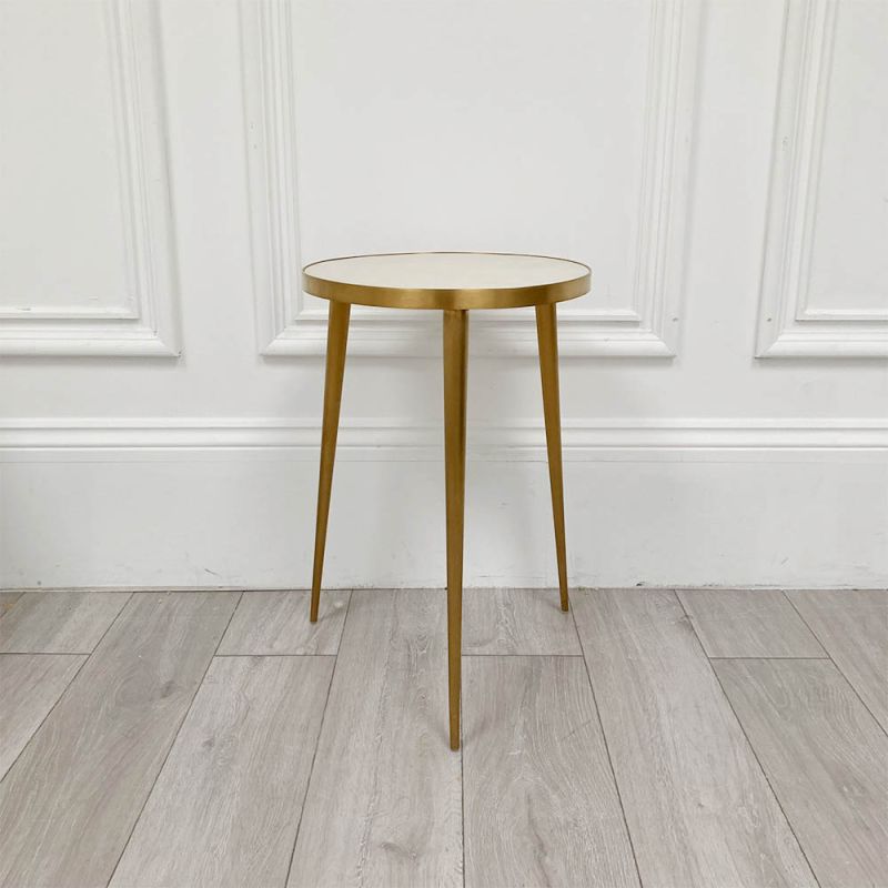 Slim, white concrete top side table