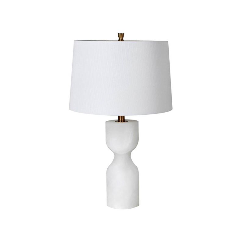 Shapely table lamp with brass accents and alabaster base