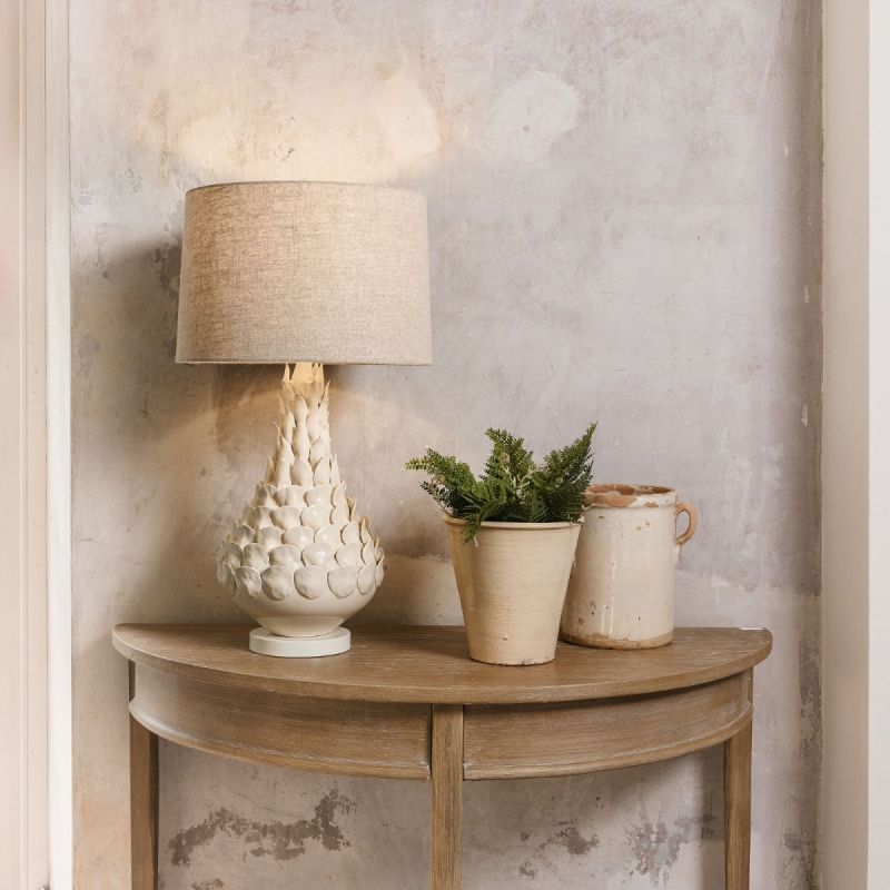 Side lamp with cream artichoke shaped base