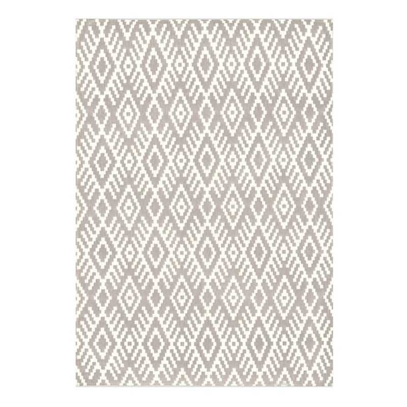 Geometric wool rug tribal design in stone colour