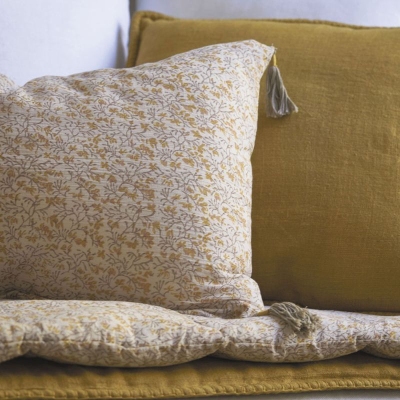 Saffron yellow floral cushion