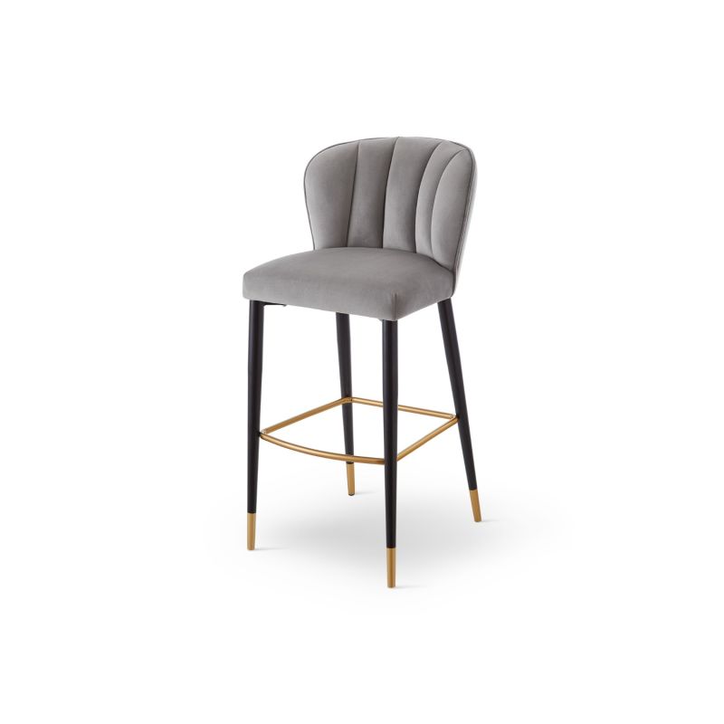 Elegant bar stool with a ribbed style grey seat
