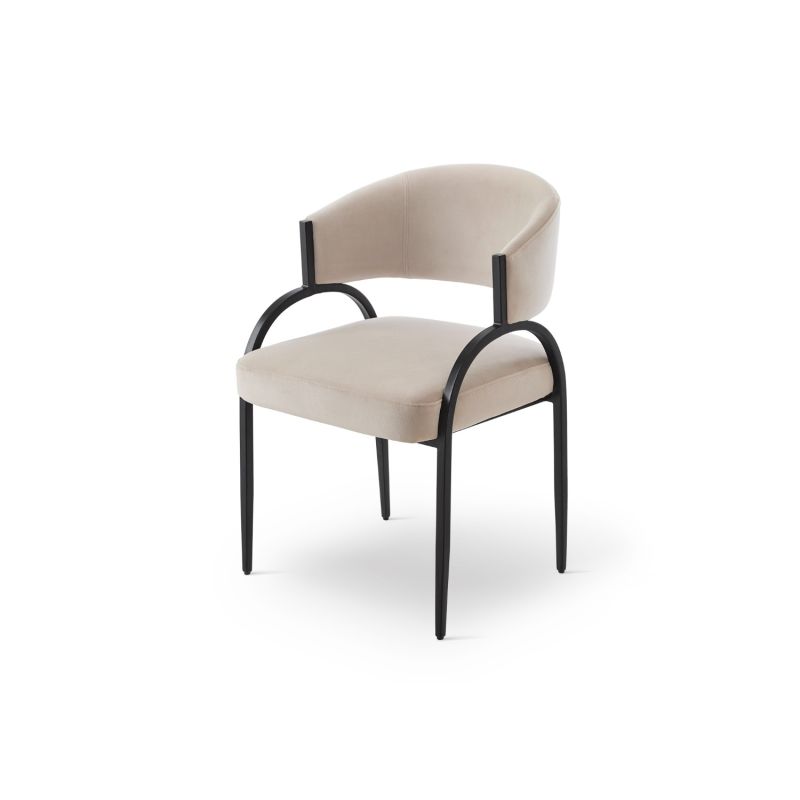 Sophisticated dining chair with black frame and cream velvet seat upholstery