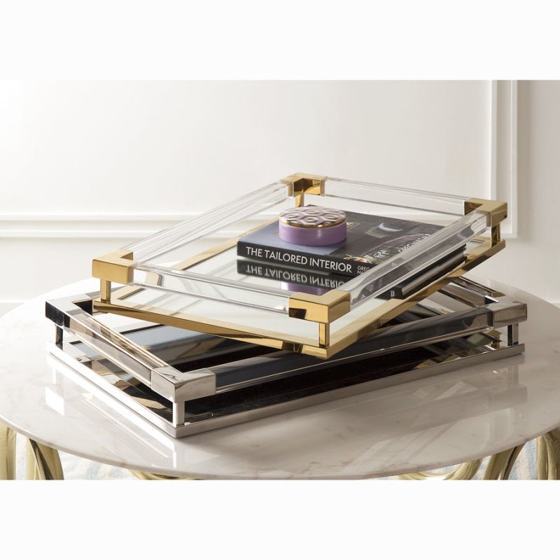 Rectangular acrylic tray with elegant gold accents