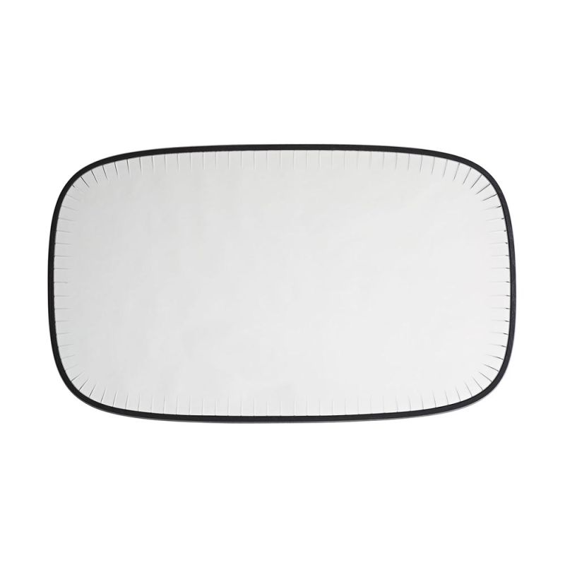 Oblong mirror with bevel details, rounded corners and black frame