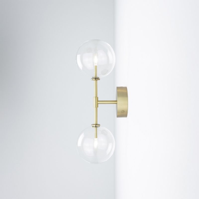 Natural brass industrial double wall lamp with clear glass globe design