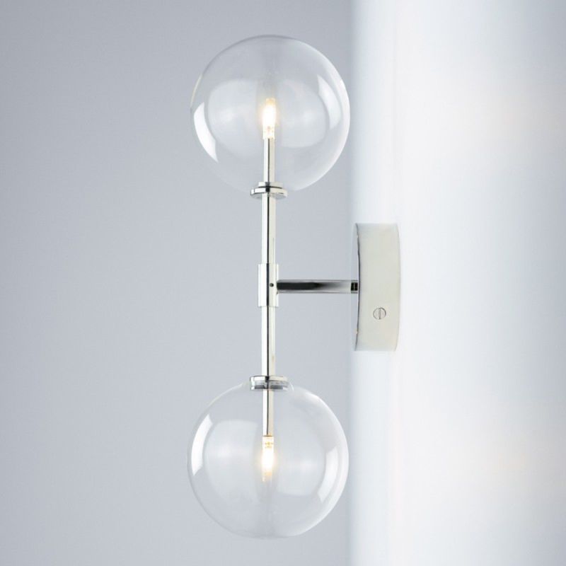 Polished nickel brass double glass globe wall lamp