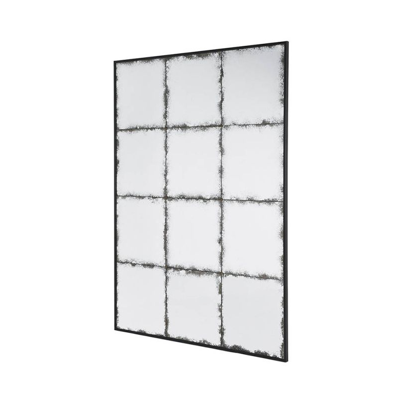 A distinctive distressed panel wall mirror