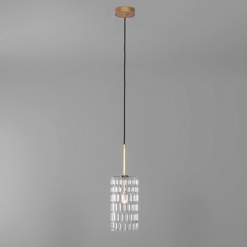 Solid brass ceiling pendant light with a detailed clear glass lampshade design