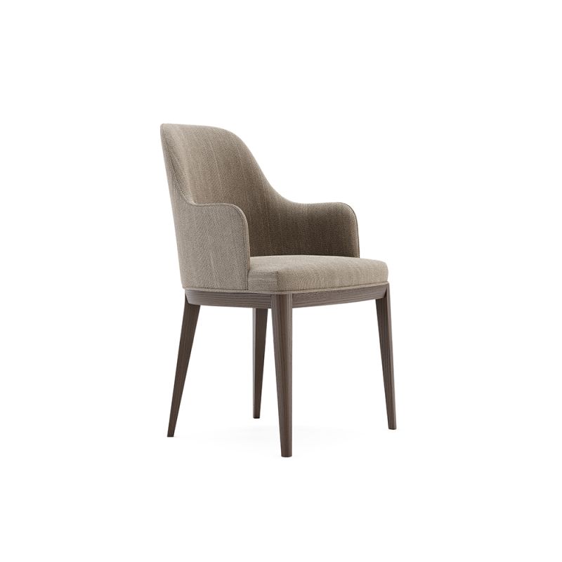 A sophisticated and stylish chair by Domkapa with a luxury upholstery and dark wooden frame