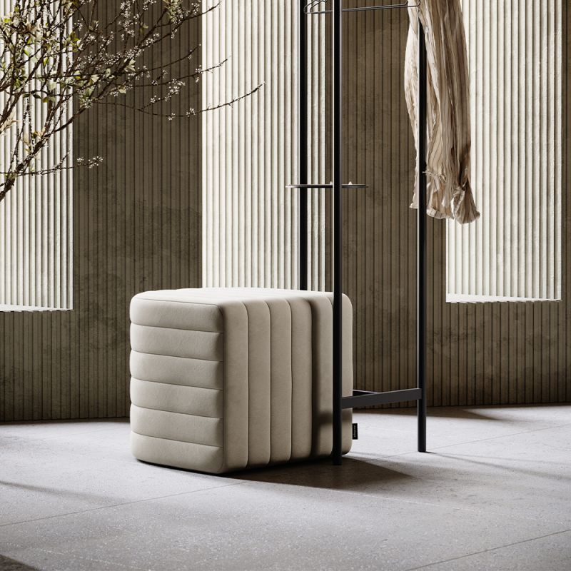 Luxury pouffe with padded, ribbed design