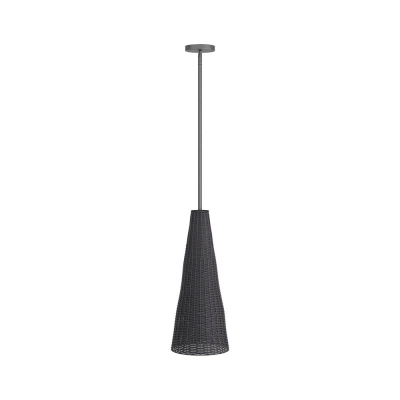 Conical black rattan pendant light