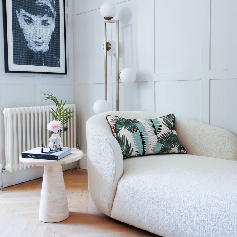 Illustrious side table in charming travertine finish