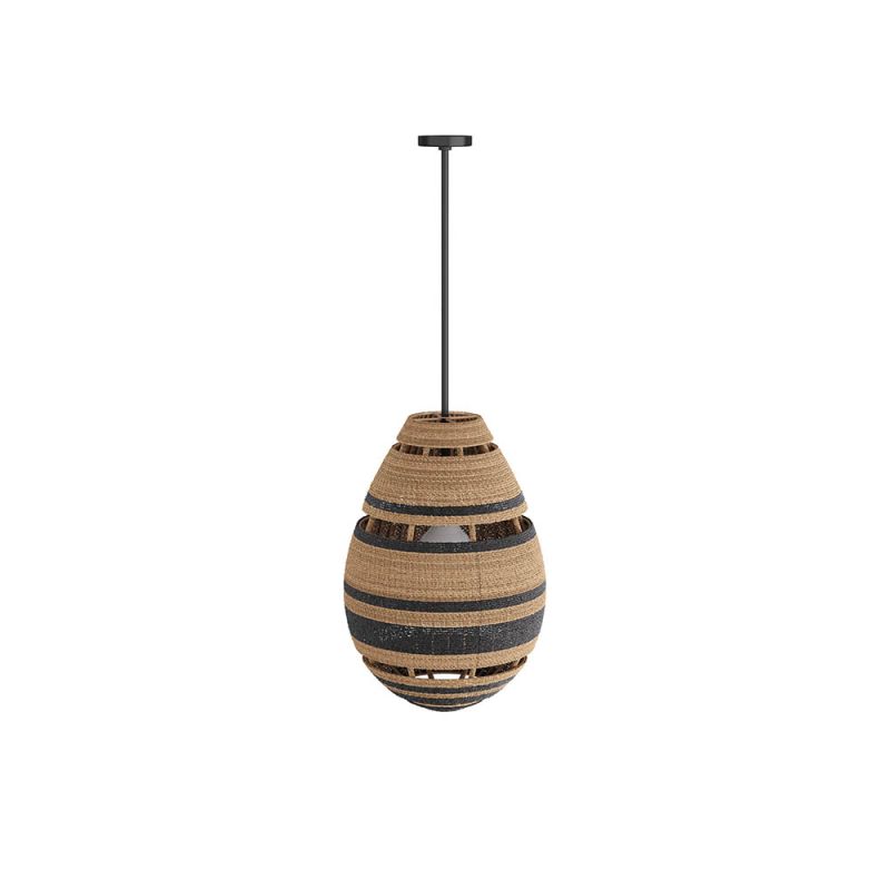 Black and brown rattan pendant with matte black pipe