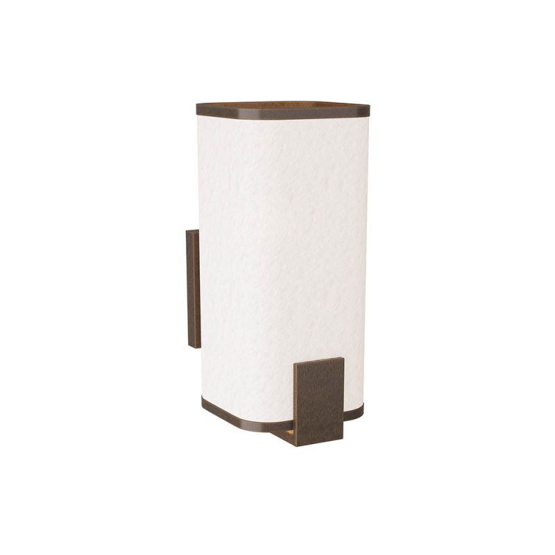 wall light with brass accents and crinkled paper shade