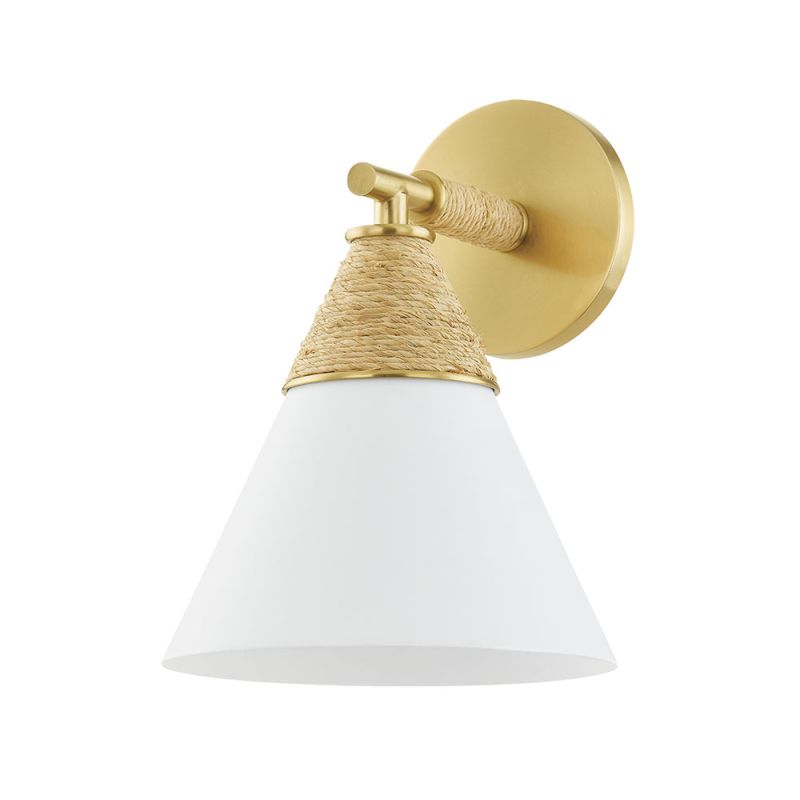 Cone shaped wall sconce with rope detail and gold accents