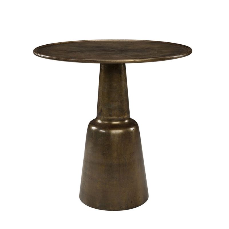 Round side table in smooth vintage brass finish