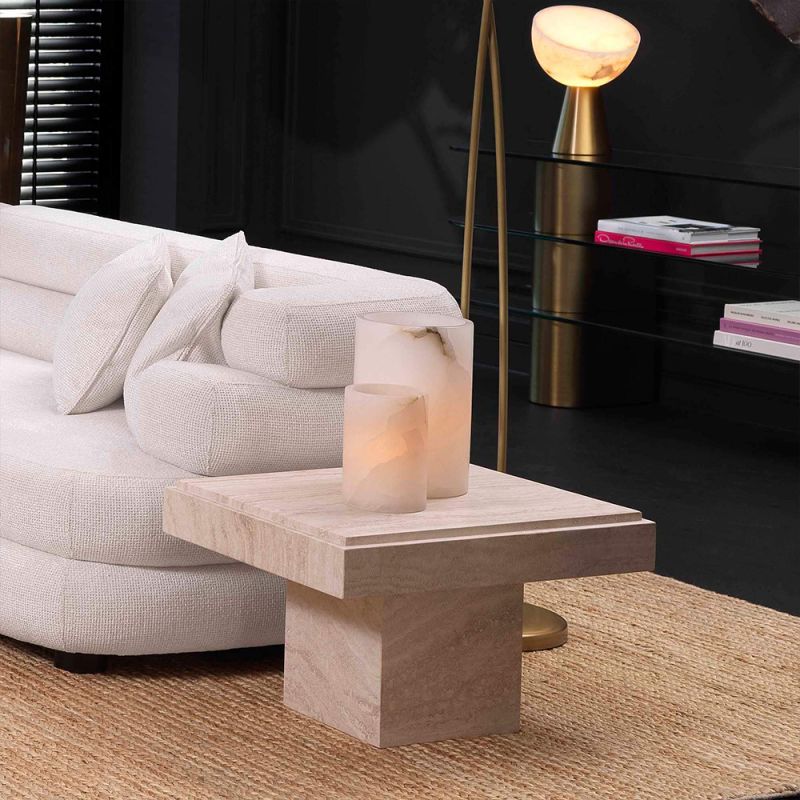 Alluring travertine finish square side table