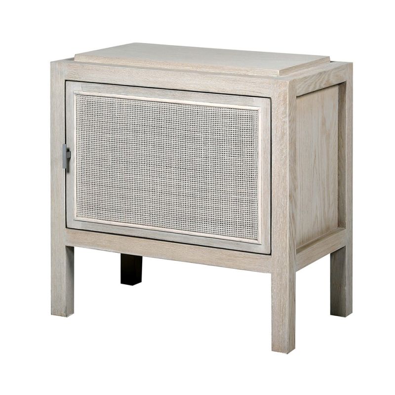 whitewash bedside table with rattan door