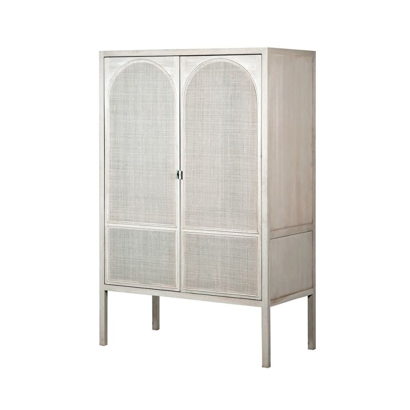 whitewash Scandinavian-style rattan wardrobe 