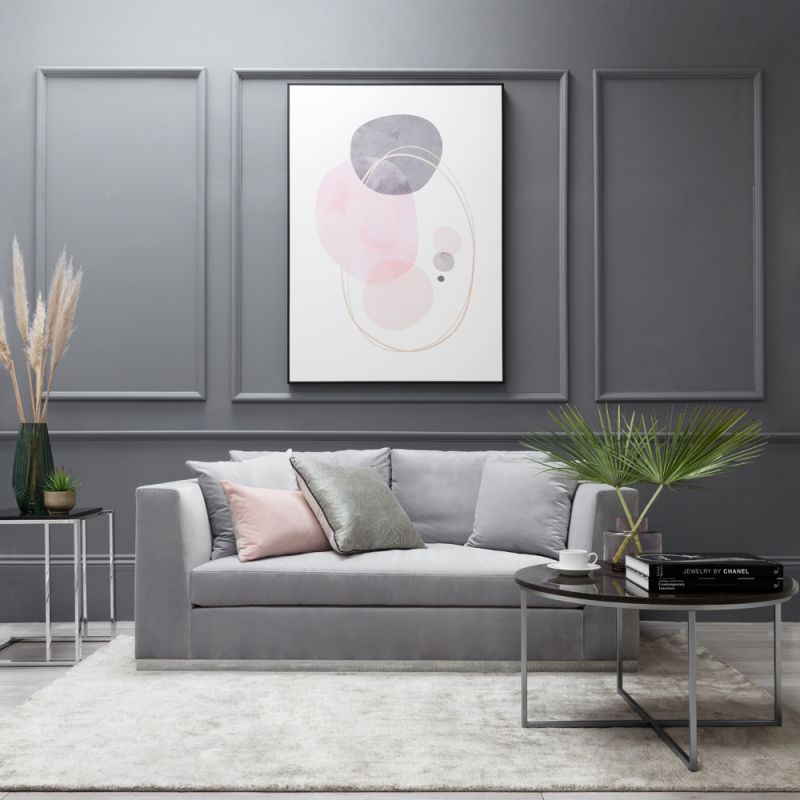 Contemporary style modern sofa with angular frame and silver effect plinth