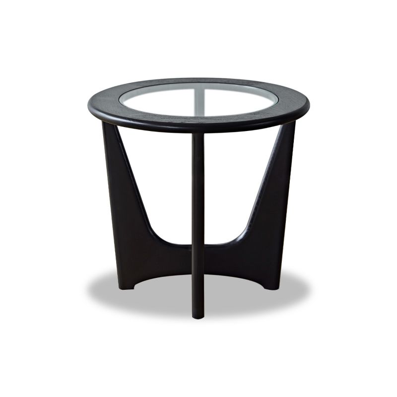 A stylish side table by Liang & Eimil with a glass top and wenge finish